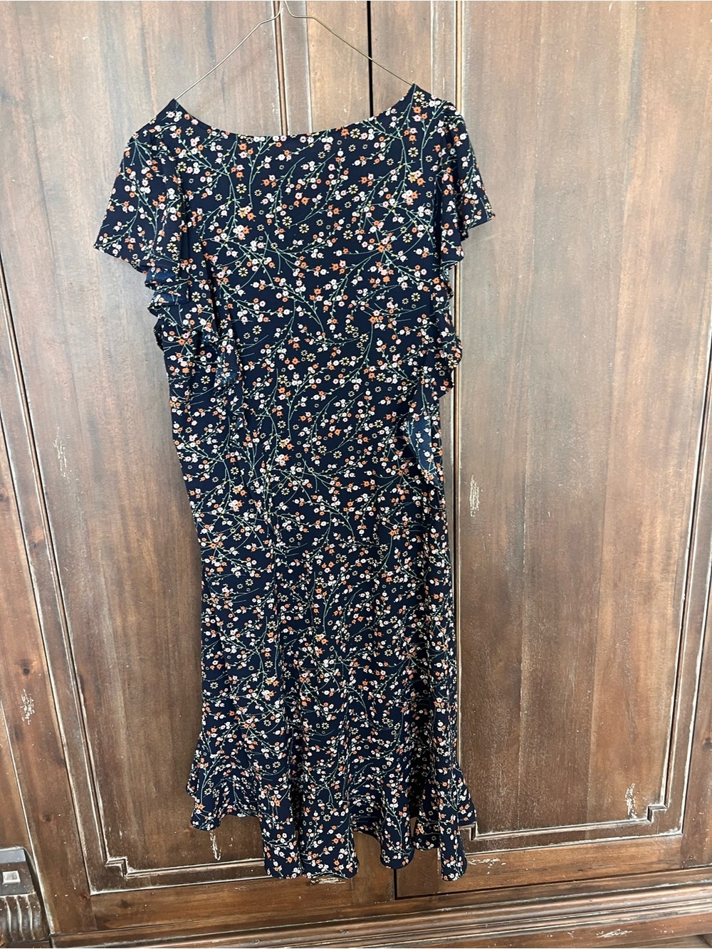 Navy Floral Ruffle Wrap Dress - Picture 3 of 3